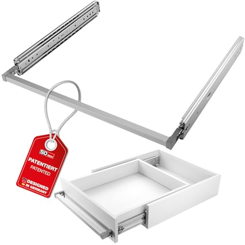 SOTECH VarioSlide Pat. Schwerlastauszug KV2-200-H76-1100 EH 1100 mm 200 kg | Komplettset Einhandverriegelung Alu eloxiert für Schubladen mit Front bis 1200 mm Schubladenauszug Caravan Fahrzeugbau