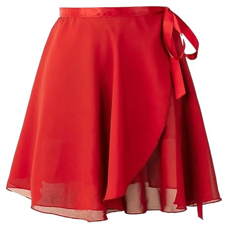 Baisdan Jupe Danse Classique en Mousseline de Soie Jupe Portefeuille de Ballet avec Ceinture Adjustable pour Femmes, Filles Rouge