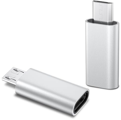 Micro USB to USB C Adapter 2 Pack, USB Type C Male to Micro USB Female Adapter USB C adapter Compatible with Samsung Galaxy, Huawei, Type-C Phones, Tablets and More (Black/Silver)