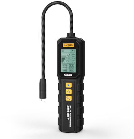 AUTOOL Bremsflüssigkeitstester, AS501 Bremsflüssigkeit Tester mit 10 Korrosionsbeständige Schwanenhals-Sonde, für DOT3/DOT4/DOT5/DOT5.1/ENV4/ENV6, Hintergrundbeleuchtetem Display, Warnung