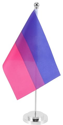HIAKDOFT Regenbogen Tischflagge Bisexuell Metallstab mit Sockel Wetterfeste Polyesterflagge Büro Deko Lgbt Pride Symbol