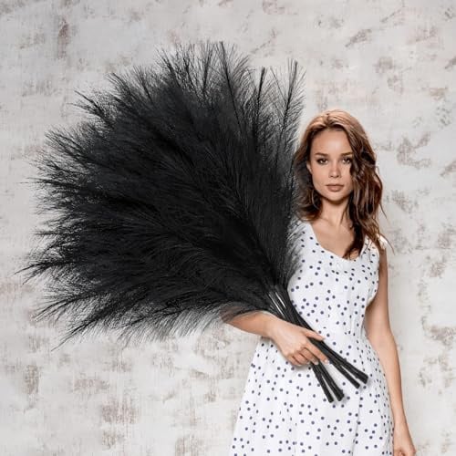 BlueCloudy 4 Stück Pampasgras Groß XXL Künstliches Pflanzen Gras 120CM | Flauschige Kunstblumen für Schlafzimmer Boho Dekoration Wohnzimmer Bodenvase Tischdeko