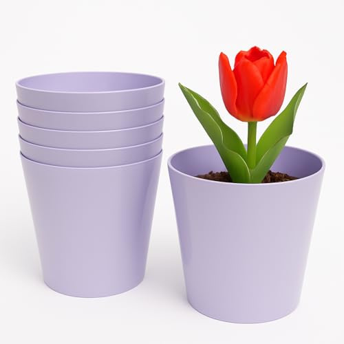 Home Garden Ornaments Plant Pots Indoor 6pcs Glossy Decorative Plastic Flower Pots, Vibrant Decorative Pots (Lilac, 13cm / 5.1 in)