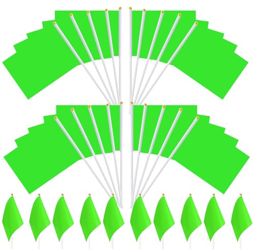 100 Drapeaux à Main Vert Mini Petit Drapeau avec Baton 14 x 21 cm DIY Permis pour Fêtes Anniversaires Événements Supporters Sportifs Décorations Mariages Fêtes Thématiques Manifestations Club