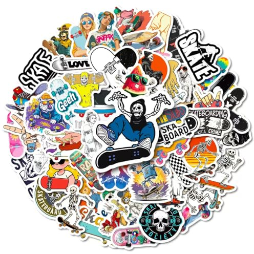 50 Stück, PVC-Material, Handyaufkleber, wasserfest, Aufkleber-Set, Animation, DIY-Dekoration, verwendbar als Geburtstagsgeschenk, Etikett, Aufkleber. (Schönes Skateboarding)