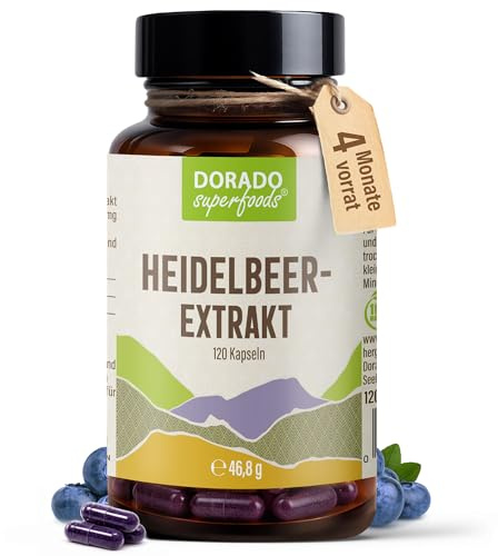 Heidelbeere Extrakt Kapseln Hochdosiert – 300 mg 40:1 Extrakt pro Kapsel | Entspricht 12.000 mg Heidelbeeren | 25% Anthocyane | 120 Vegane HPMC-Kapseln | 120 Tage Vorrat | Dorado Superfoods®
