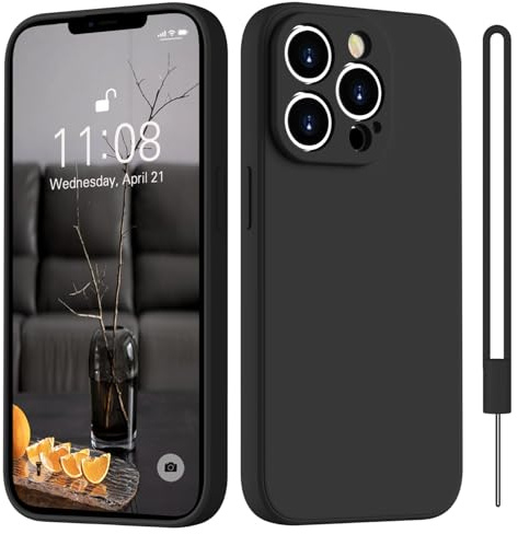 HGH für iPhone 12 Pro Hülle Silikon mit Lanyard, Handyhülle für iPhone 12 Pro Dünn Rundumschutz mit Microfiber-Innenfutter Kratzfest Schutzhülle Case 6.1 Schwarz