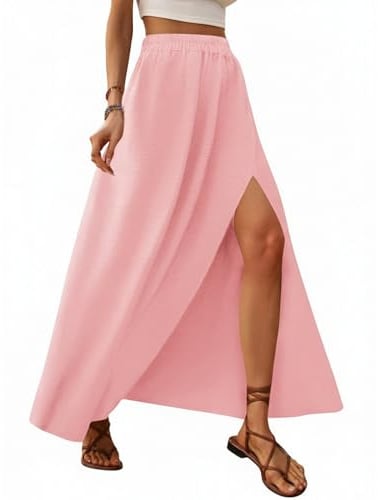 Zeagoo Rock Langer Damen Sommer Maxirock Elegant Rock mit Schlitz Elastische Hohe Taille Lange Röcke A-Linie Dünner Strandrock S-XXL