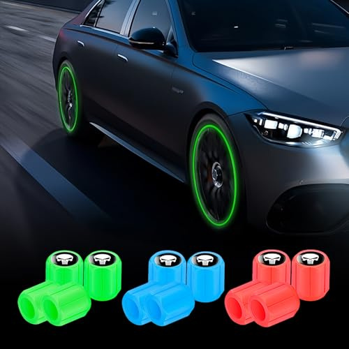 12 Stück Selbstleuchtende Auto-Ventilkappen,3 Farben mit Dichtung | Nachtsicher,Wasserdicht,Langlebig, Nachtleuchtende Reifenventil-Kappen Set Universell für PKW,Motorrad,SUV,Fahrrad