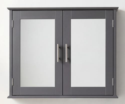 Furnihaus Devon Double Mirrored Door Cabinet, Grey, Tongue and Groove, 60x14x50cm, MDF