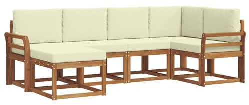 vidaXL Outdoor-Sofagarnitur mit Kissen 6 pcs Natur und Creme, Outdoor-Sofa-Set, Moderne Terrassenlounge, langlebige Gartenmöbel, modular, Terrassensitzmöbel