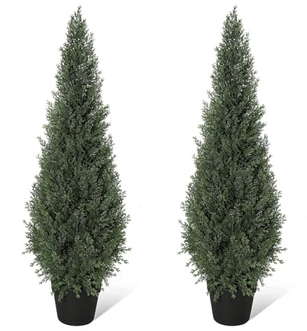 GarveeHome Árbol Artificial De Ciprés 150cm Realista y Siempre Verde - Topiario Decorativo Resistente UV Para Interior y Exterior - Planta Falsa Con Maceta Sin Mantenimiento Para Jardín Terraza - 2pcs
