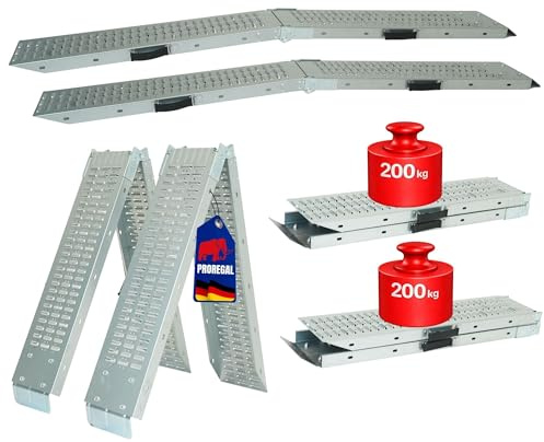 PROREGAL 2X Auffahrrampe TITAN klappbar 400kg: 200kg pro Laderampe, 22,5x185x4,5cm für PKW Anhänger Motorrad Rollstuhl Rasentraktor Fahrrad e-Bike rutschfeste Oberfläche, faltbar Verzinkt Verladerampe