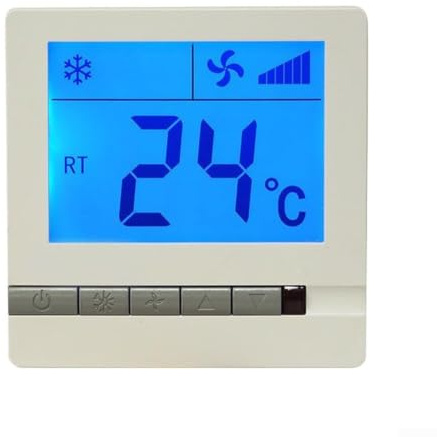 Digitaler Temperaturregler für Lüfterspuleneinheiten mit Fernbedienung für den Zugriff über Mobiltelefon, hochpräziser Thermistor-Sensor und klares LCD-Display für HVAC-Management, Weiß