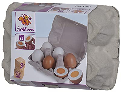 Eichhorn 100003737 - Eierbox mit 6 Eiern, 3X mit Magnetfunktion, 10,5x16x7cm, Kaufladenzubehör, Birkenholz