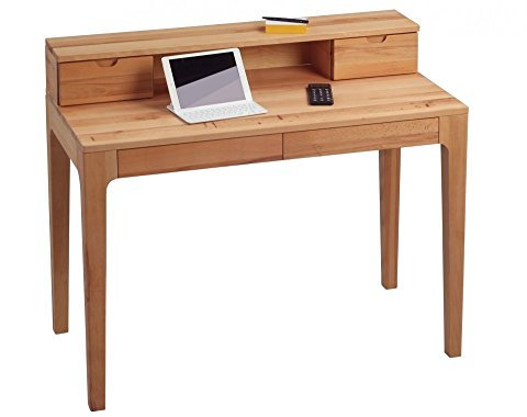 Beauty.Scouts Möbel MM Schreibtisch Holger, Massive Kernbuche, 2 Schubladen, 110x76/91x55cm, Bürotisch, Holztisch, Tisch