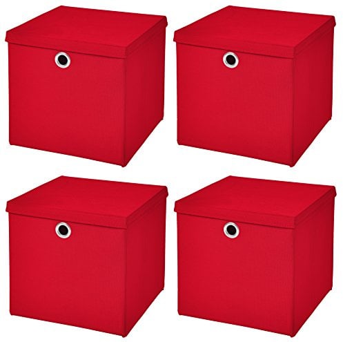 Stick&Shine 4x Aufbewahrungs Korb Rot Faltbox 32 x 32 x 32 cm Regalkorb faltbar mit Deckel