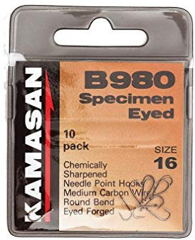 Kamasan B980 Barbed Specimen Eyed Hooks, Brown, One Size