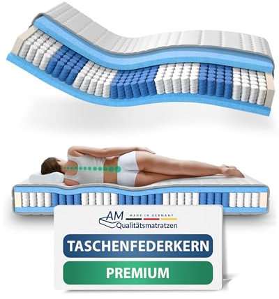 AM Qualitätsmatratzen Premium Taschenfederkernmatratze 80x190cm H4 24cm - Made in Germany & Oeko TEX Siegel - 7 Zonen Federkernmatratze 80x190 mit Lyocell Bezug - Orthopädische Matratze 80x190 H4