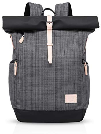 FANDARE Roll-Top Rucksäcke Schulrucksack mit USB Schultasche für 15.6 Zoll Laptop Schulranzen Daypacks Tagesrucksack für Herren Damen Reise Büro Alltag Freizeit Camping Rucksack Polyester Grau A