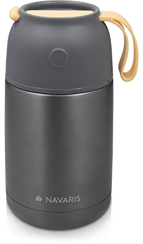 Navaris Boîte Isotherme - Boîte Alimentaire Isotherme 650ml Repas Chaud Froid - Lunch Box étanche hermétique avec Double paroi en Acier Inoxydable