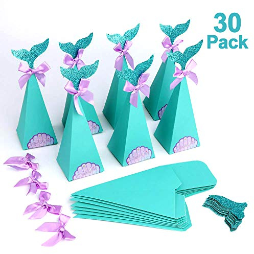 HOWAF Satz von 30 meerjungfrau geschenkeboxen, Meerjungfrau Mitbringsel Candy Papierboxen für Kinder Gastgeschenke Mädchen Deko, Geburtstag Mitgebsel, Baby Dusche, Hochzeit