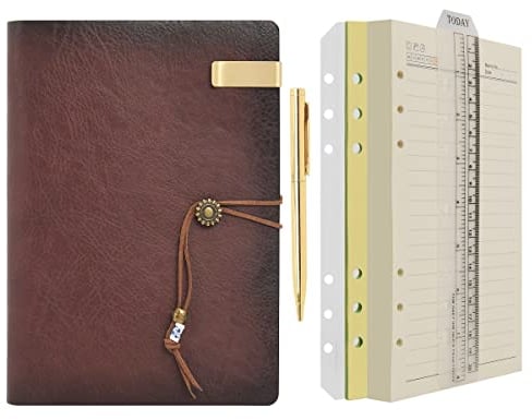 Wonderpool Leder A5 Tagebuch Notizbuch Ringbuch mit Stift –Nachfüllbarer Ordner Schreibpapier Spirale Business Notizblöcken Vintage Einband für Büro Plan Reisen Persönlicher Organizer (a- Kaffee,A5)