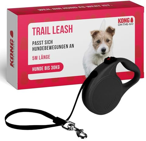 KONG Alcott einziehbarer Trail, Medium, Schwarz, 4,6 m lang
