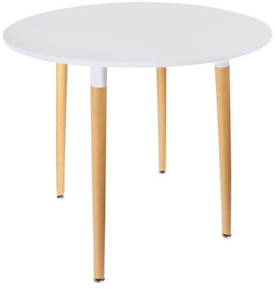 AltoBuy Zuri - Table Ronde Blanche et Pieds Effet Bois