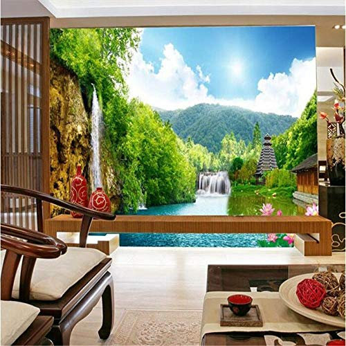 WLLLO Mural personalizado tela de seda etiqueta de la pared 3d montaña cascada lago torre pintura foto 3d mural papel pintado, 250x175 cm (98.4 by 68.9 in)