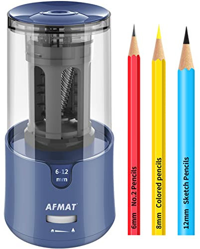 AFMAT Electric Pencil Sharpener for Colored Pencils, Auto Stop, Fast Sharpen in 3s, Large Hole Pencil Sharpener Plug in for 6-12mm No.2/Jumbo Pencils-Blue