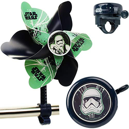 alles-meine.de GmbH 2 TLG. Set: Fahrradklingel + Windrad - Star War - UNIVERSAL Ding Dong - 2 Klang - stabiles Metall - Klingel für das Fahrrad/Jungen Mädchen - Windmühle - Fah..
