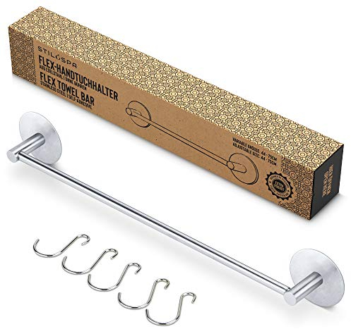 STILOSPA® Handtuch-Halter ohne Bohren, Handtuch-Stange selbstklebend, Variable Länge bis 75cm, für Bad Küche, Towel Holder Edelstahl rostfrei, Badetuch-Halter Geschirrtuch-Halter mit 5 Haken