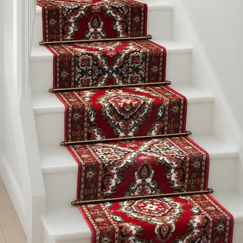 Bravich Red & Cream Texas Medallion Hallway Runner Rug, Hessian Backed Flexible Stair Carpet Runner,Long Length, Ideal for Stairs, Hallways & Kitchens 60 x 360cm (2'x12')