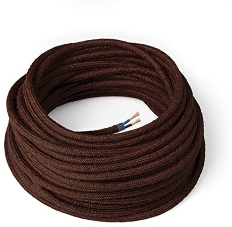Amarcords - Cavo elettrico tessile colore MARRONE tondo juta 5 metri a 2 conduttori 2x075 - Filo rivestito in tessuto colorato vintage per lampade lampadari applique e abat jour.