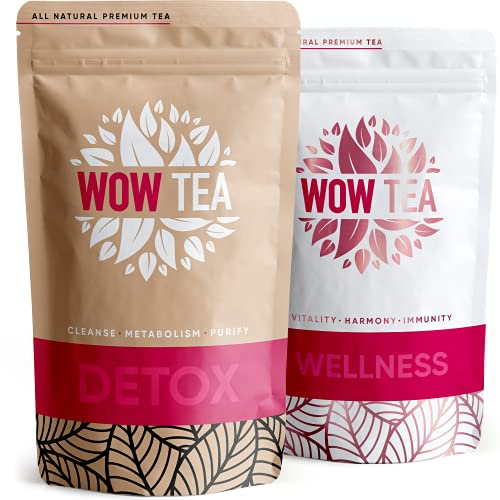 WOW TEA - 2 Diät-Tees - Detox Tee & SlimFit Tee & Ayurveda | Bester Gewichtsverlust und Entgiftung-Grüner Tees Bio| Grüner Tee, Yerba-Mate | 100% natürlich | 300 gr, Made in EU (Detox&Wellness)