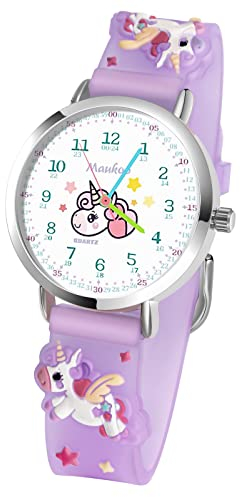 Maukoo Kinderuhr, 3D Cute Cartoon Armbanduhr, Armbanduhr für Kinder Jungen und Mädchen,30M wasserdichte Analog Quarzuhr, Teaching Handgelenk Uhren mit Silikon Armband (Unicorn Purple A)