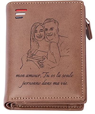 OXYEFEI Portefeuille Photo Personnalisé Portefeuille Homme en Cuir Carte de Credit et Carte d'identité Portefeuille pour PèRe Maris Fils Cadeau Parfait pour Anniversaire Noë (Style 1)