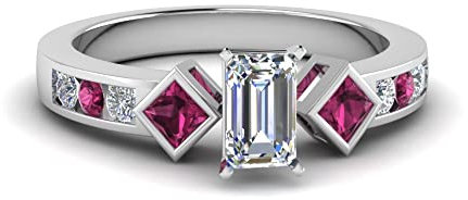 JewelryGift Bague en Diamant à Trois Pierres Argent Sterling Saphir Rose créé émeraude façonner Bagues de fiançailles en Pierre latérale réglage de la Broche Taille 54