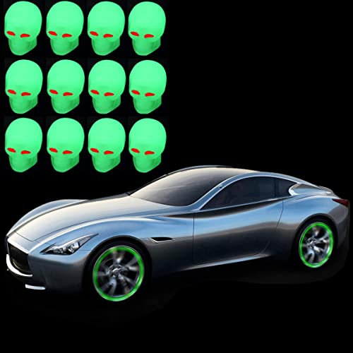 Universal Fluorescent Car Tire Valve Caps Cover Glowing in Dark, Luminous Tire Valve Stem Caps, Dust-Proof, Car Glow Tire Air Caps Cover for Car, Truck, Motorcycles and Bicycles (E,12PCS)