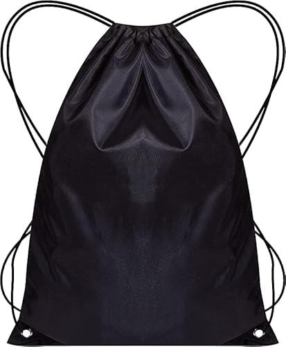 WFX Turnbeutel mit Kordelzug, 2 Stück und 1 Stringbeutel, Turnbeutel, Rucksack aus Polyethylen für Damen und Herren, Trainer, Schwimmtasche, Reisen, Strand, Schule, Urlaub, (Schwarz Einzel stück)