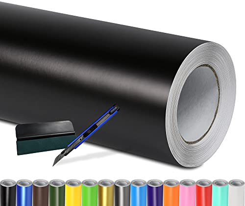 Folindo® Autofolie Schwarz Matt (10€/m²) | 300 x 152 cm | + Rakel & Cutter | Selbstklebende Luftkanal Folie zur Auto Folierung | Blasenfrei