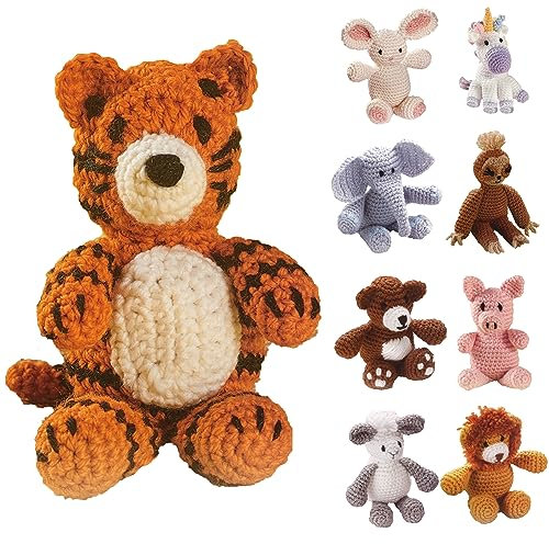 LEISURE ARTS Little Crochet Friend Animals Häkelset mit Garn, inklusive Anleitung (evtl. nicht in deutscher Sprache), 20.3 cm Amigurumi Tiger