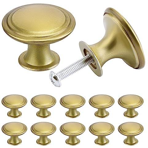 TsunNee 24PCS Vintage Cabinet Knobs, Chic Drawer Knobs, Antique Brass Kitchen Cupboard Handles, 30mm Round Furniture Door Knobs