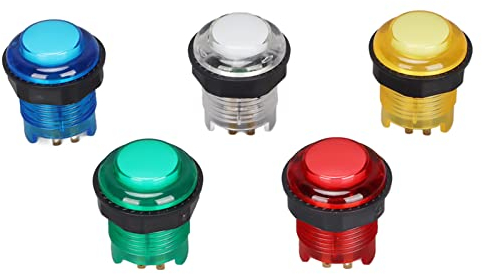 5 Uds Botones Pulsadores De Arcade, Botones Pulsadores Iluminados con LED De 28mm para Videojuegos De Arcade Botones De Monedas De Arcade Botón De Juegos Operado por Máquina(5V)