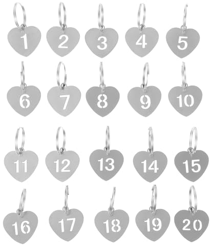 Yardwe 20 Stück Zahlenanhänger 1–20 Herz-Nummernanhänger Kleine Schlüsselanhänger 20 Nummerierte Schlüsselanhänger Metall-Schlüsselanhänger Markierungs-Identifikationsanhänger Für