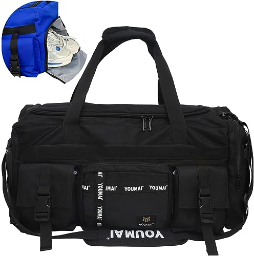 Groß Sporttasche Reisetasche - HERROOI 55L Sporttasche Rucksack mit Schuhfach Nassfach Wochen Wasserdicht Duffle Bag Schwimmtasche für Damen Herren Sport Fitness Gym Sauna Fußball & Reisen, Schwarz