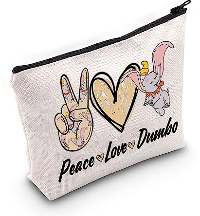 BWWKTOP Dumbo Kosmetiktasche mit Elefantenmotiv, Elefanten-Fans, Geschenk, Elefant, Zirkus, Elefant, mit Reißverschluss, PeaceDumbo, Tasche