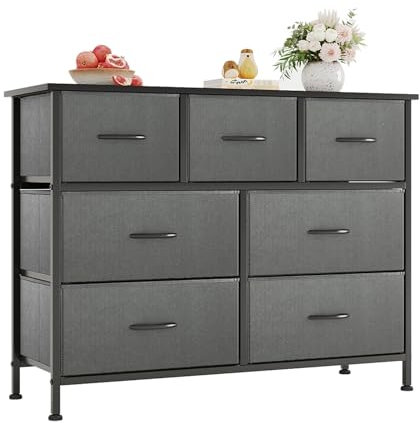 CAIYUN Chest of Drawers for Bedroom with 7 Drawers, Fabric Storage Drawer, Tall Black Hallway Storage Unit