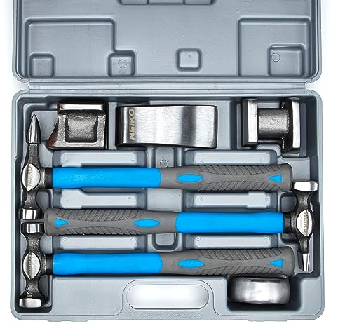 NEIKO 20730A Auto Körper Reparatur Hammer und Dolly Set, Karosserie Reparatur Werkzeuge, 7-teiliges Auto Körper Hammer, Metall Forming Tools Set, Kotflügel Roller Karosserie Werkzeuge und Ausrüstung,